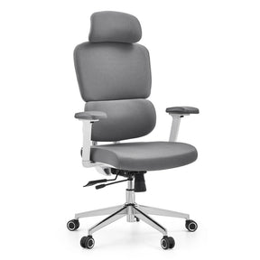 Professionele bureaustoel Ergomy WF 2 met grijze stoffen bekleding en wit frame van hjh OFFICE