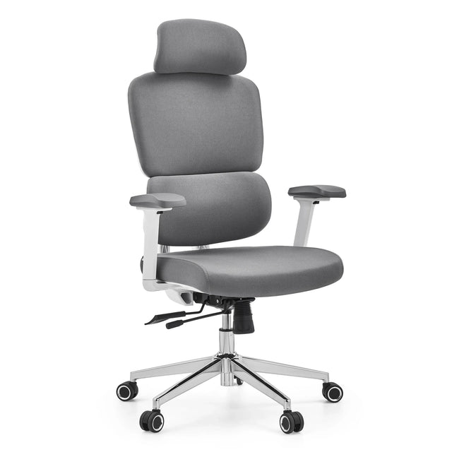 Professionele bureaustoel Ergomy WF 2 met grijze stoffen bekleding en wit frame van hjh OFFICE