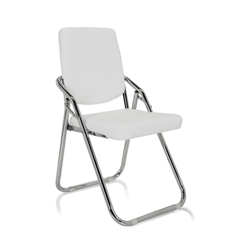 Witte Klapstoel ESTO met kunstlederen bekleding en verchroomd frame van hjh OFFICE