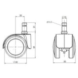 Technische tekening van de Bureaustoelwielen 5x ROLO LUX 10mm/50mm met een diameter van 50 mm van hjh OFFICE