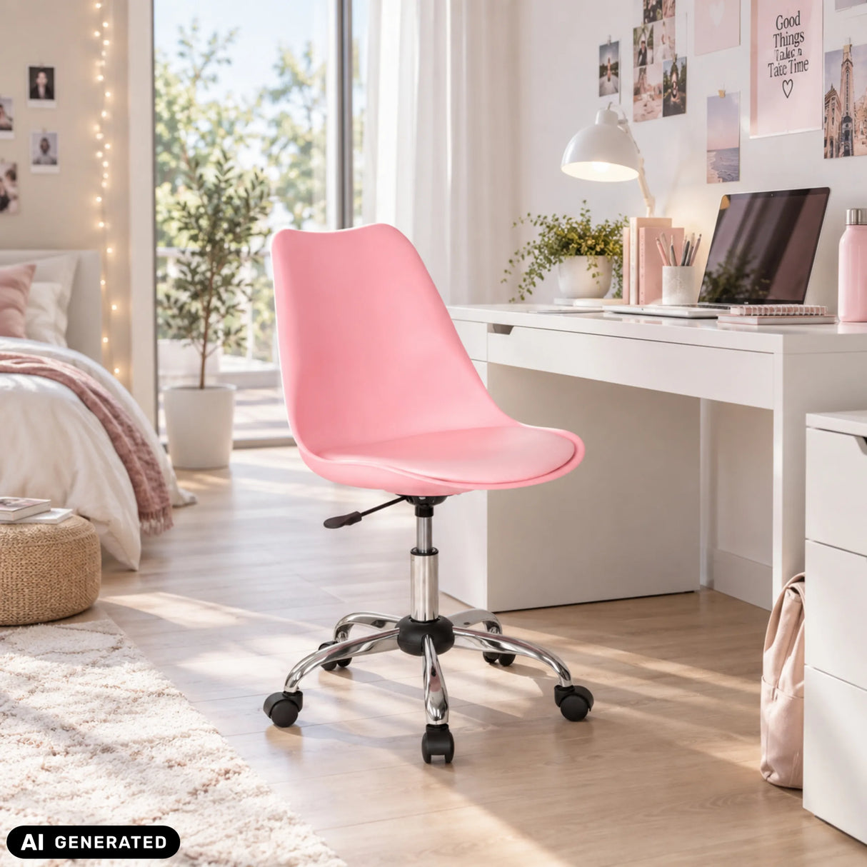 Rosa Homeoffice-Bürostuhl FANCY PRO mit einer glänzenden Sternfuß-Basis aus Metall von hjh OFFICE