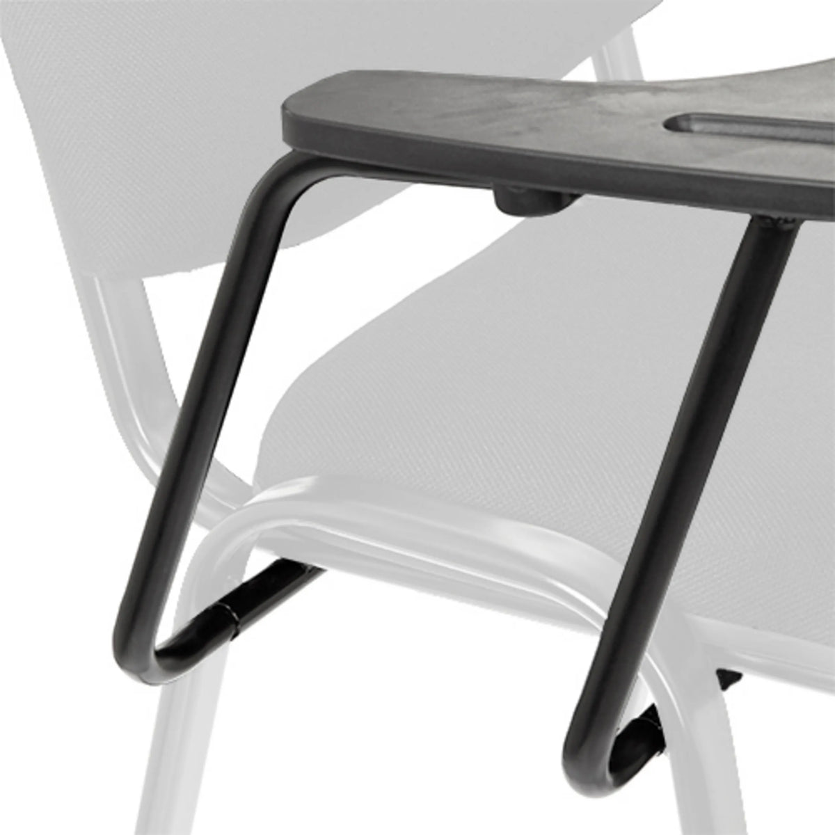 Schrijfblad van de TABLET XT 600 vierpotige stoel met zwart blad en onderstel van hjh OFFICE