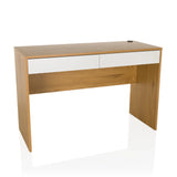 Bureau BERGA in eiken en wit met twee laden en kabeldoorvoer van hjh LIVING – 360-gradenweergave (vooraanzicht 15°)