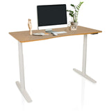 Elektrisch in hoogte verstelbaar bureau STAND PRO R in eiken met witte poten van hjh OFFICE