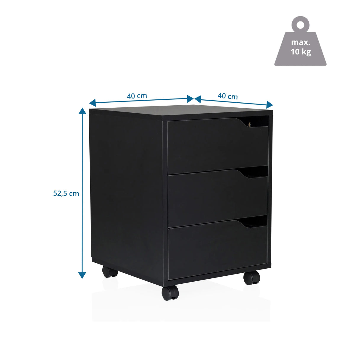 Maattekening van het ladeblok ORGANISER I met 40 × 40 × 52,5 cm en maximale belasting 10 kg van hjh OFFICE