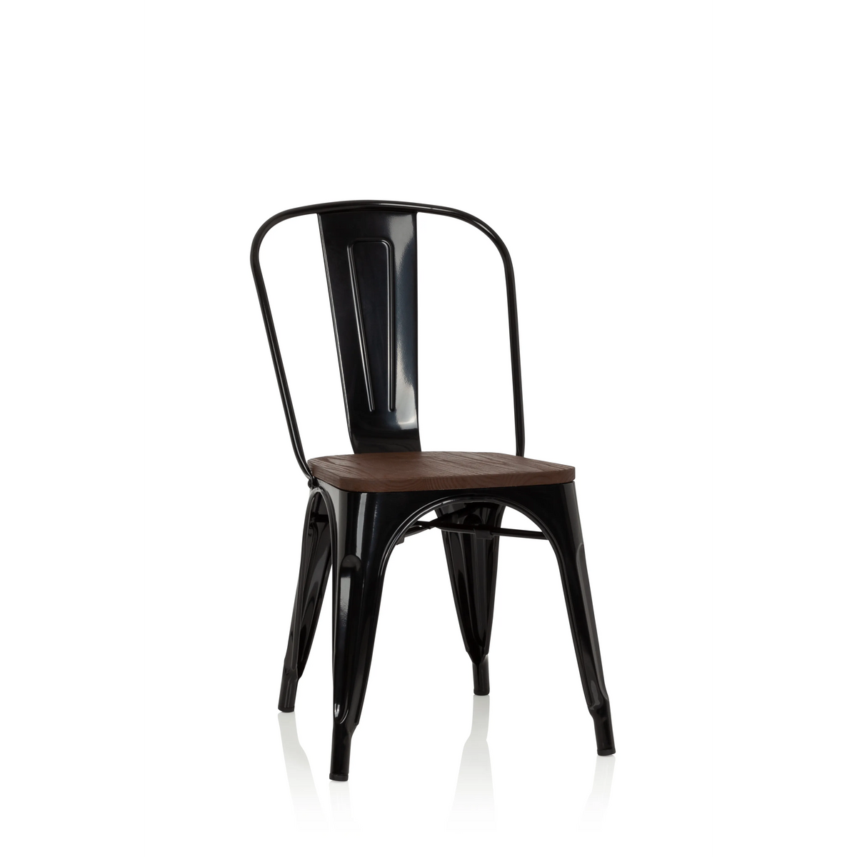 Zwarte Bistrostoel VANTAGGIO COMFORT W met bruine houten zitting van hjh OFFICE – 360-gradenweergave (vooraanzicht 20°)