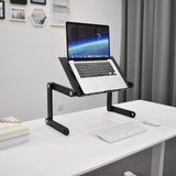 VM-SA II monitorstandaard in zwart met een laptop op een wit bureau van hjh OFFICE