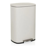 Beige prullenbak CLEAN XV met deksel en voetpedaal van hjh OFFICE – 360-gradenweergave (schuin vooraanzicht 30°)