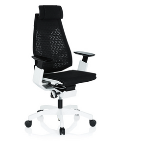 High end bureaustoel GENIDIA PRO WHITE met zwarte netbekleding en wit frame van hjh OFFICE