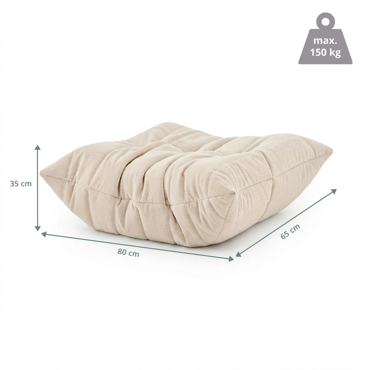 Maatvoering van de Sitzolo Podi Zitzakken met 80 × 65 cm en een maximale belasting van 150 kg van hjh LIVING
