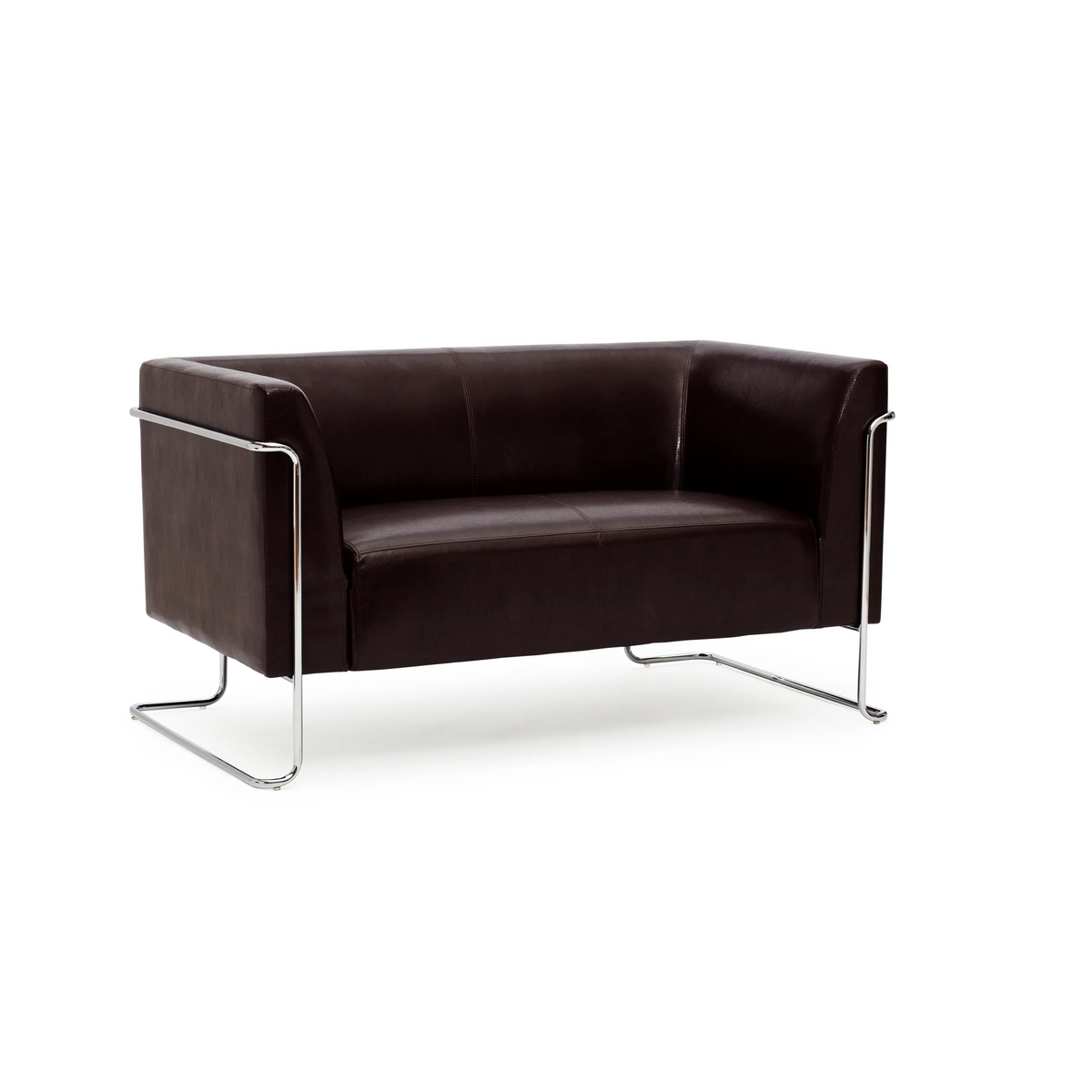 Bruine lounge bank CURACAO als tweezitter met verchroomde metalen framepoten van hjh OFFICE – 360-gradenweergave (achteraanzicht 180°)