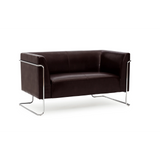 Bruine lounge bank CURACAO als tweezitter met verchroomde metalen framepoten van hjh OFFICE – 360-gradenweergave (achteraanzicht 180°)