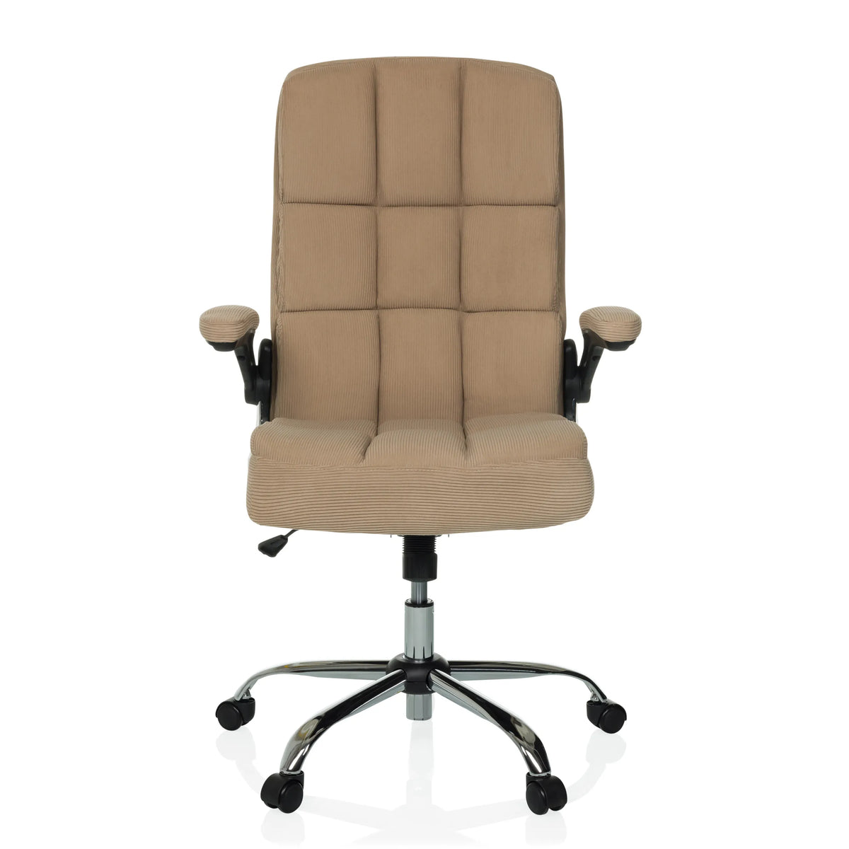 Beige Thuiskantoor bureaustoel RELAX WD 100 met corduroy bekleding en vijfpoot met wieltjes van MyBuero – 360-gradenweergave (vooraanzicht 0°)