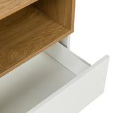 Open vak en witte lade-uittrek van het MELMO S dressoir in eiken en wit van hjh LIVING
