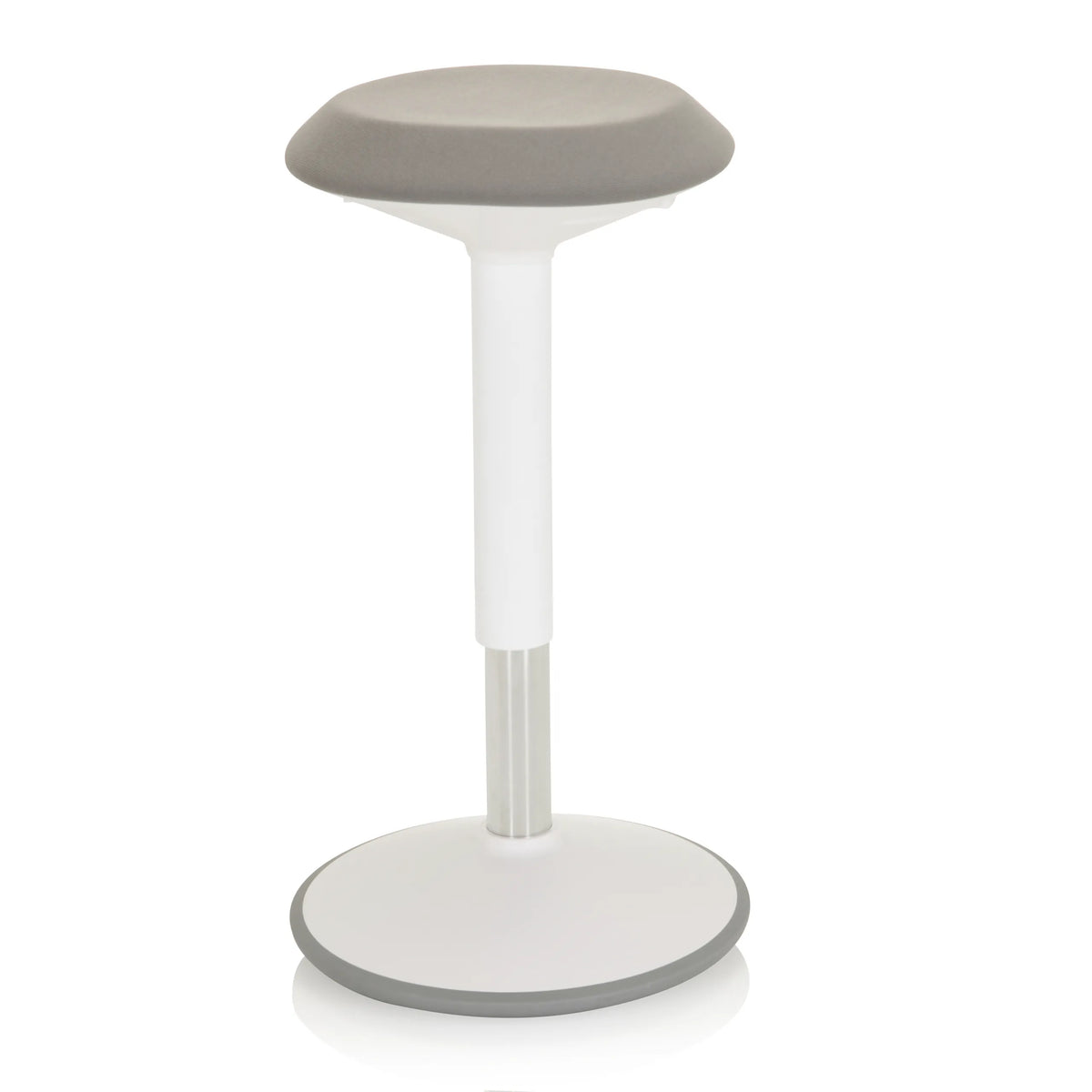 Witte stahulp BALANCE SIT III W met grijze zitting en ronde voet van hjh OFFICE – 360-gradenweergave (vooraanzicht 0°)