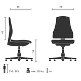 Technische tekening van de Gestoffeerde stoel TARVISO PU met een maximale belastbaarheid van 130 kg van hjh OFFICE