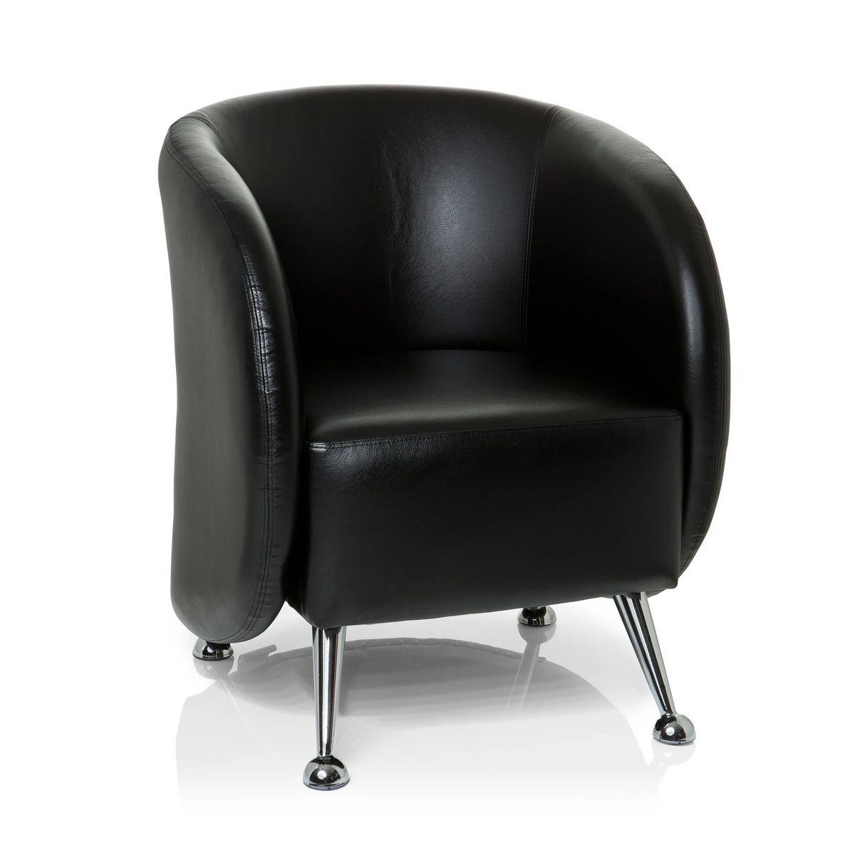 Zwarte gestoffeerde fauteuil ST. LUCIA met glanzende metalen poten van hjh OFFICE – 360-gradenweergave (vooraanzicht 20°)
