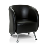 Zwarte gestoffeerde fauteuil ST. LUCIA met glanzende metalen poten van hjh OFFICE – 360-gradenweergave (vooraanzicht 20°)