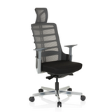 Zwart-grijze High end bureaustoel SKARIF met netrugleuning en vijfpoot met zwenkwielen van hjh OFFICE – 360-gradenweergave (schuin vooraanzicht 40°)