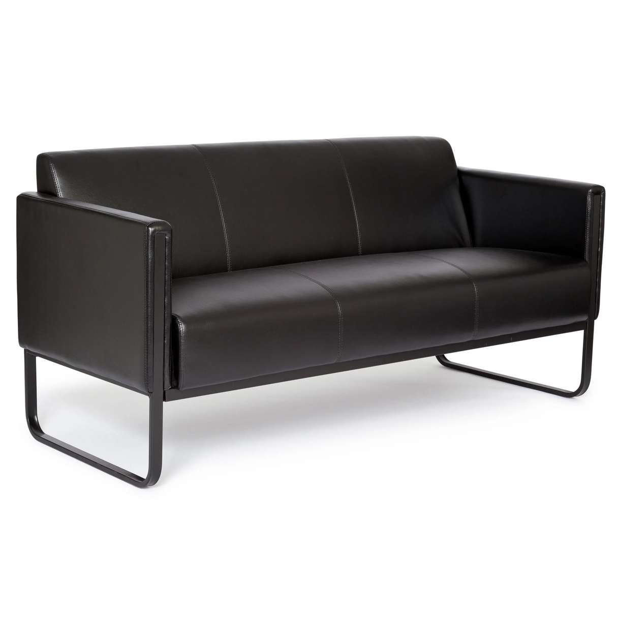 Zwarte lounge bank BALI BLACK als driezitter met armleuningen en metalen frame van hjh OFFICE – 360-gradenweergave (achteraanzicht 180°)