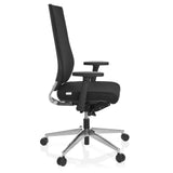Zwarte Professionele bureaustoel PRO-TEC 700 met armleuningen en glanzend vijfpootkruis met wieltjes van hjh OFFICE – 360-gradenweergave (zijaanzicht 80°)