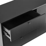 Open lade van het KARBY S Dressoir in zwart met geribbelde voorkant van hjh LIVING
