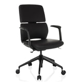Zwarte Professionele bureaustoel ATMOS DESIGNER met armleuningen en vijfpoot met wieltjes van hjh OFFICE – 360-gradenweergave (schuin vooraanzicht 30°)