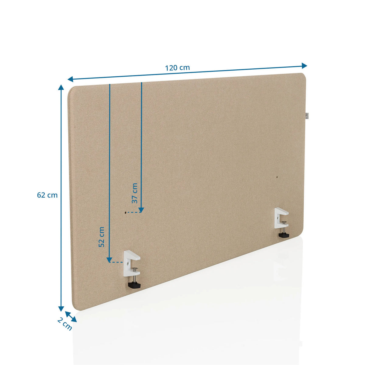 Maattekening van de tafelverdeler FLEXMIUT D1 van 120 × 62 cm in beige van hjh OFFICE