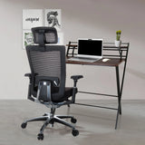 Zwarte High end bureaustoel NOVA PRO I met hoofdsteun en netbespannen rugleuning van hjh OFFICE