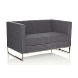 Donkergrijze lounge bank BARBADOS als tweezitter met metalen frame van hjh OFFICE – 360-gradenweergave (schuin achteraanzicht 120°)