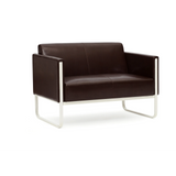 Bruine lounge bank ARUBA als tweezitter met zilverkleurig metalen frame van hjh OFFICE – 360-gradenweergave (achteraanzicht 180°)