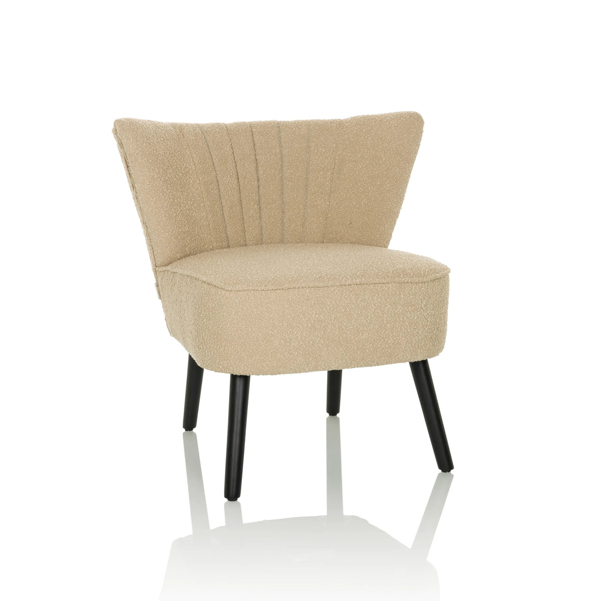 Beige Lounge stoel MANISO met gestructureerde stofbekleding en vier zwarte poten van hjh LIVING – 360-gradenweergave (vooraanzicht 15°)