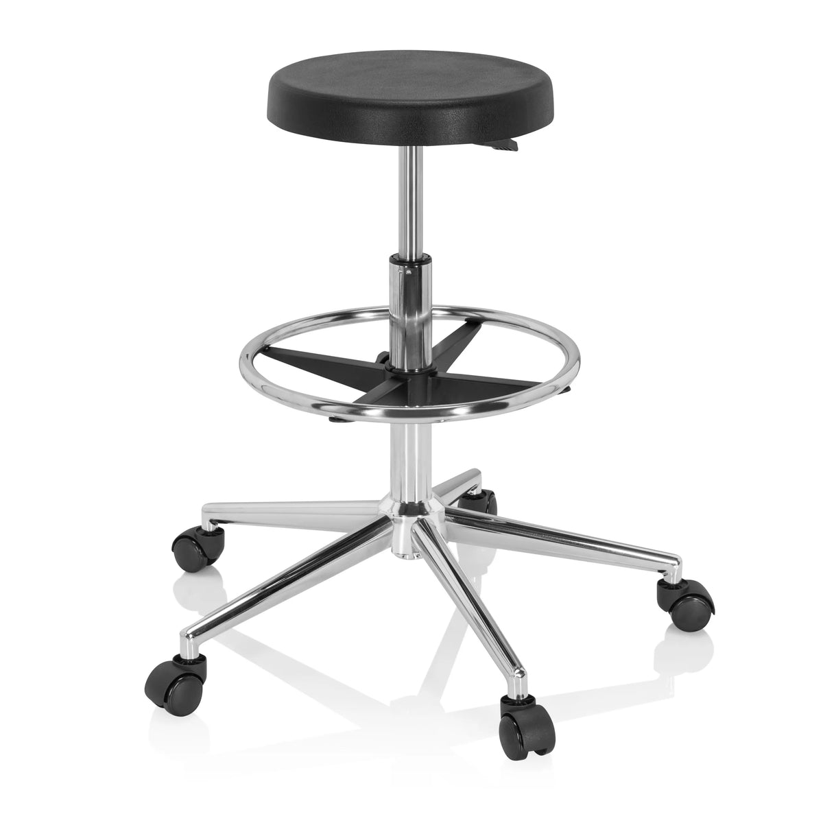 Zwarte Draaikruk TOP WORK 14 I met voetring en vijfpoot met zwenkwielen van hjh OFFICE – 360-gradenweergave (vooraanzicht 20°)