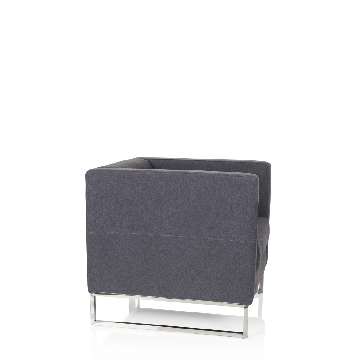 Donkergrijze Gestoffeerde fauteuil BARBADOS met vierkant design en metalen frame van hjh OFFICE – 360-gradenweergave (zijaanzicht 80°)