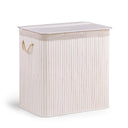 Witte wasmand FALSTER XXL B met verticale streepoptiek, deksel en touwhandvatten van hjh LIVING