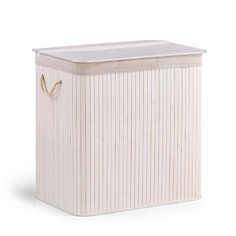 Witte wasmand FALSTER XXL B met verticale streepoptiek, deksel en touwhandvatten van hjh LIVING