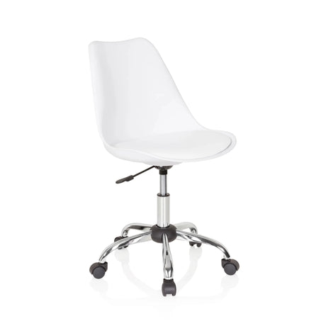 Thuisgebruik bureaustoel FANCY PRO in wit met gebogen zitschaal en chromen frame van hjh OFFICE