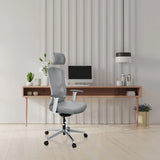Grijze professionele bureaustoel BRETON PRO W met hoofdsteun en armleuningen voor een minimalistisch bureau van hjh OFFICE