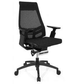 Professionele bureaustoel GENIDIA SMART BLACK met zwarte netbekleding en armleuningen van hjh OFFICE