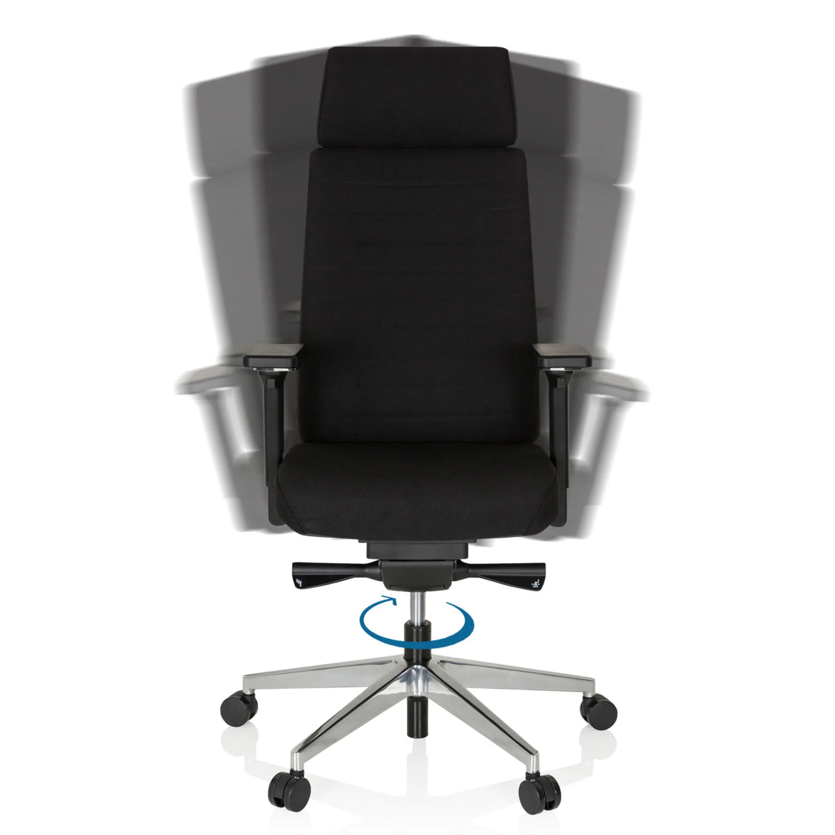 Draaifunctie van de Professionele bureaustoel MOVE-TEC PRO 3D in zwart met een stervormig onderstel van hjh OFFICE
