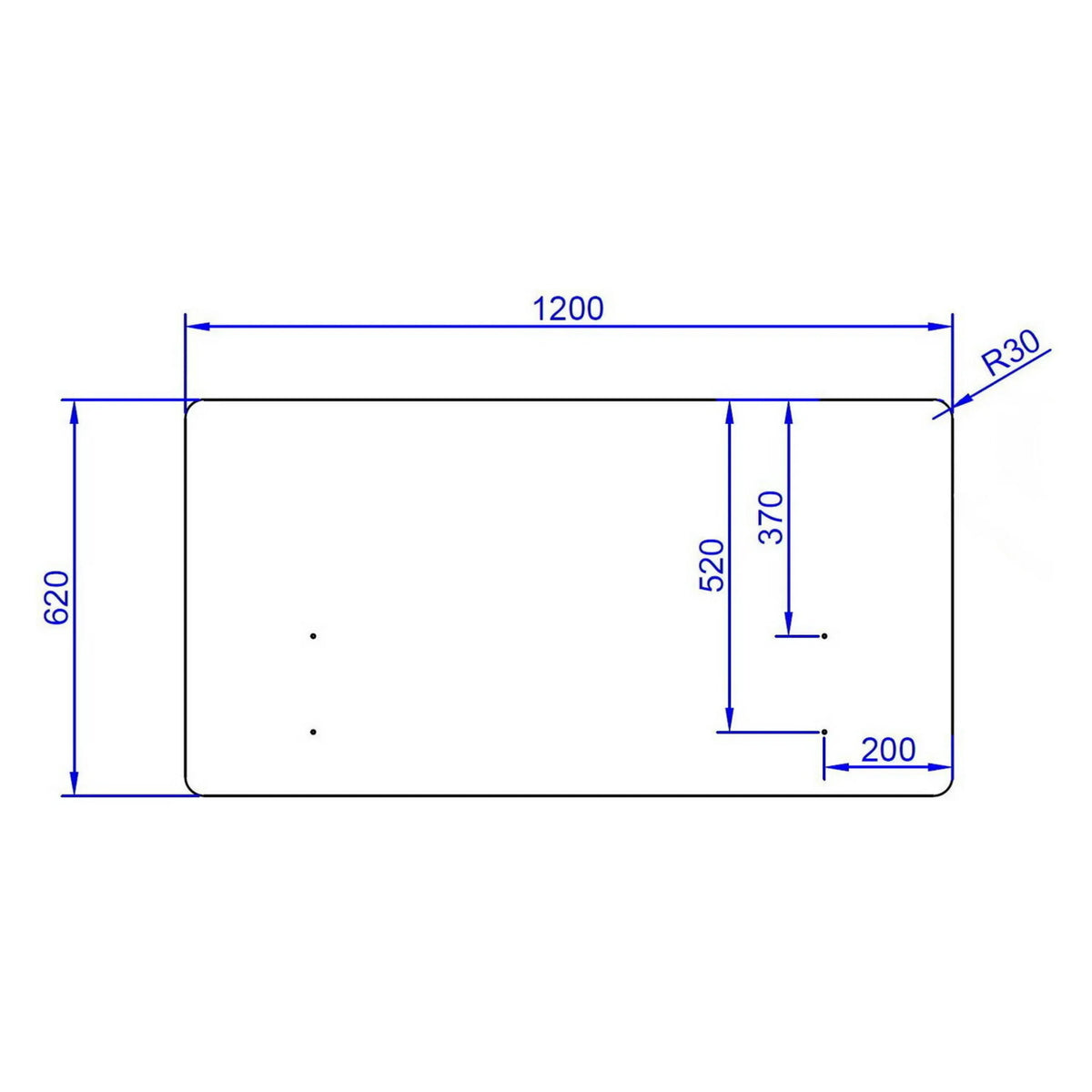 Technische tekening van de tafelverdeler FLEXMIUT D 120 van 120 × 62 cm van hjh OFFICE