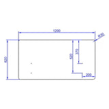 Technische tekening van de tafelverdeler FLEXMIUT D 120 van 120 × 62 cm van hjh OFFICE