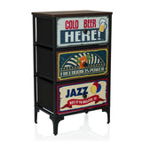 Commode AMERIKO S met drie gedessineerde laden in vintage look en zwart frame van hjh LIVING – 360-gradenweergave (schuin vooraanzicht 30°)