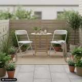Twee witte TUDELA XXL PRO W outdoor stoelen aan een ronde houten tafel op een terras van hjh OFFICE (AI-gegenereerde afbeelding)