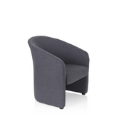 Donkergrijze Gestoffeerde fauteuil SAN JUAN met afgeronde rugleuning en armleuningen van hjh OFFICE – 360-gradenweergave (schuin vooraanzicht 60°)