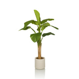 Groene Kunstplant BANANE I met grote bladeren in een beige overpot van hjh OFFICE – 360-gradenweergave (vooraanzicht 0°)