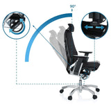 Verstelmechanisme en 90 graden helling van de rugleuning van de High end bureaustoel GENIDIA PRO van hjh OFFICE