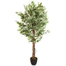 Kunstplant FICUS met groen-wit bontbladeren in een zwarte pot van hjh OFFICE