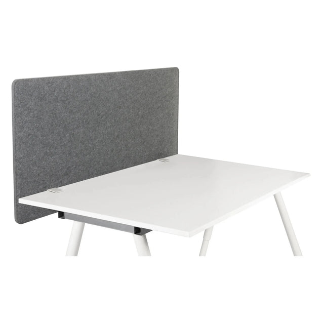 Grijze rechthoekige tafelverdeler FLEXMIUT 3D op een wit bureau van hjh OFFICE