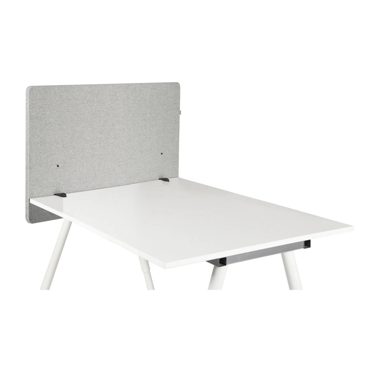 Lichtgrijze Tafelverdeler FLEXMIUT D SIDE op een wit bureau van hjh OFFICE
